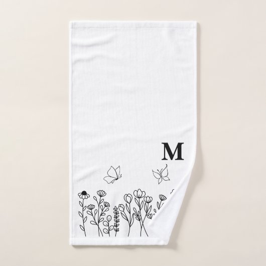 Floral Line Art Custom Monogram Bad Handdoek (Handdoek)