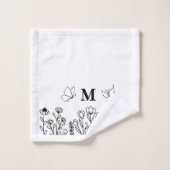 Floral Line Art Custom Monogram Bad Handdoek (Wasdoekje)