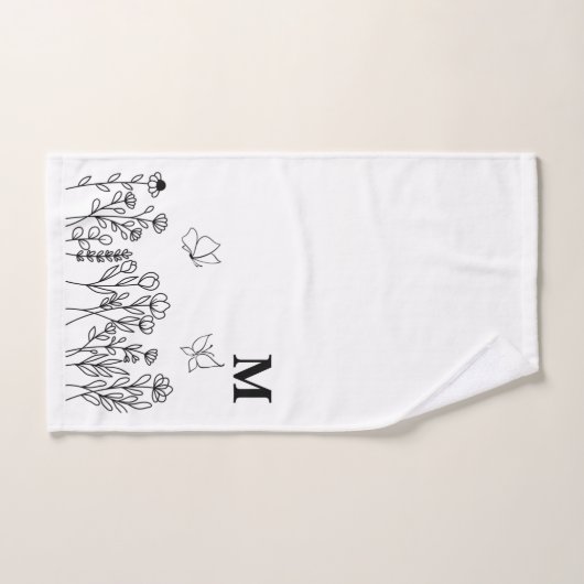 Floral Line Art Custom Monogram Bad Handdoek (Handdoek)
