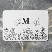Floral Line Art Custom Monogram Badmat