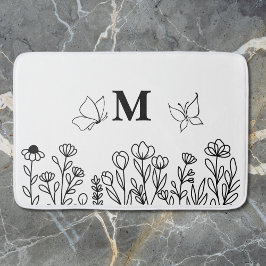 Floral Line Art Custom Monogram Badmat