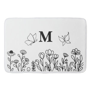Floral Line Art Custom Monogram Badmat