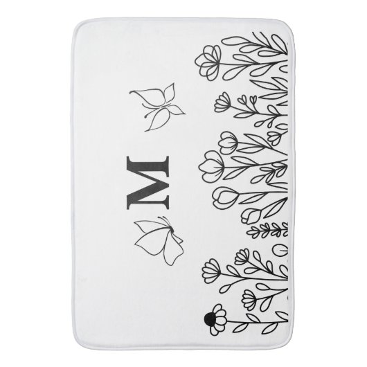 Floral Line Art Custom Monogram Badmat (Voorkant Verticaal)