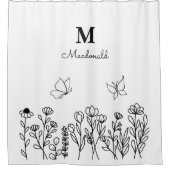 Floral Line Art Custom Monogram Douchegordijn (Voorkant)