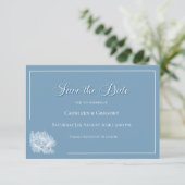 Floral Line Art Dusty Blue White Wedding Save The Date (Staand voorkant)