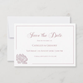 Floral Line Art Dusty Rose and White Wedding  Save The Date