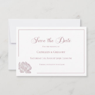 Floral Line Art Dusty Rose and White Wedding  Save The Date