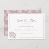 Floral Line Art Dusty Rose and White Wedding  Save The Date (Voorkant / Achterkant)