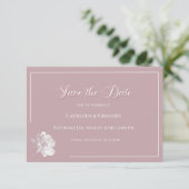 Floral Line Art Dusty Rose White Wedding Save The Date (Staand voorkant)