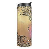 Floral Line Art Elegant  Gold Pink Black Thermosbeker (Gedraaid links)