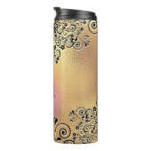Floral Line Art Elegant  Gold Pink Black Thermosbeker (Geroteerd rechts)