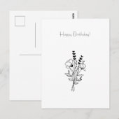 Floral Line Art Flowers Illustration Birthday Card Briefkaart (Voorkant / Achterkant)