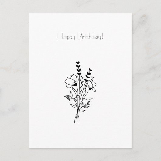 Floral Line Art Flowers Illustration Birthday Card Briefkaart (Voorkant)