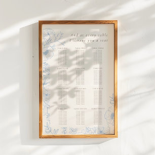 Floral Line Art Frans Blauw Huwelijk Zitting Grafi Poster