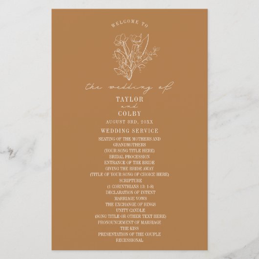 Floral Line Art Goldenrod Yellow Weddenschap (Voorkant)