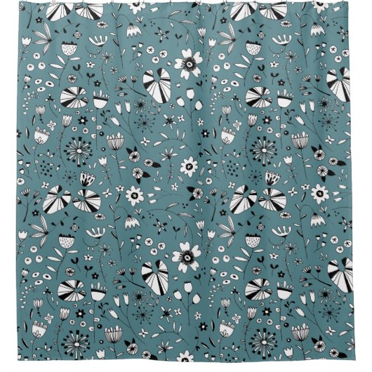 Floral Line Art Green Douchegordijn (Voorkant)