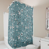 Floral Line Art Green Douchegordijn