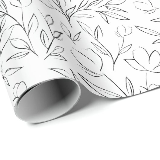 Floral Line art inpakpapier (Rol Hoek)