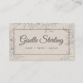 Floral Line Art Linen Elegant Script Visitekaartje (Voorkant)