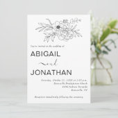 Floral Line Art Minimal Eenvoudige bruiloft op maa Kaart (Staand voorkant)