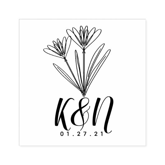 Floral Line Art Minimalistisch Initiaal Logo bruil Rubberstempel (Afrduk)