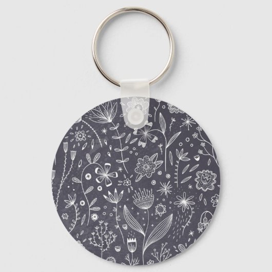 Floral Line Art Monochrome Sleutelhanger (Voorkant)