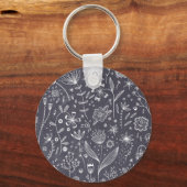 Floral Line Art Monochrome Sleutelhanger (Voorkant)