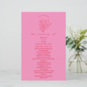 Floral Line Art Pink Red Wedding Programme (Staand voorkant)