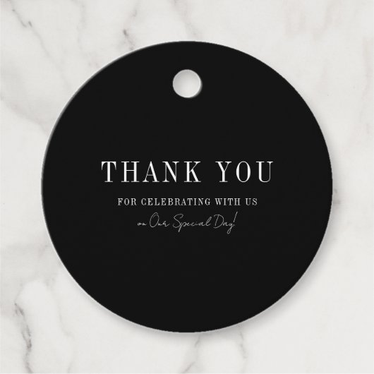 Floral Line Art Rustic Black Elegant Wedding Bedankjes Labels (Voorkant)