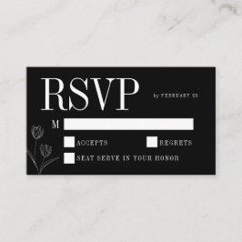 Floral Line Art Rustic Black Elegant Wedding RSVP Informatiekaartje