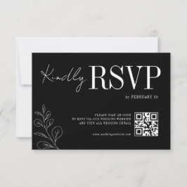 Floral Line Art Rustic Black Elegant Wedding RSVP Kaartje