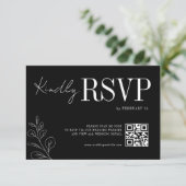 Floral Line Art Rustic Black Elegant Wedding RSVP Kaartje (Staand voorkant)
