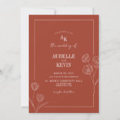 Floral Line Art Rustic Terracota Elegant Wedding  Kaart (Voorkant)