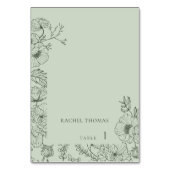 Floral Line Art Sage Green Wedding Place Card Kaart (Voorkant)