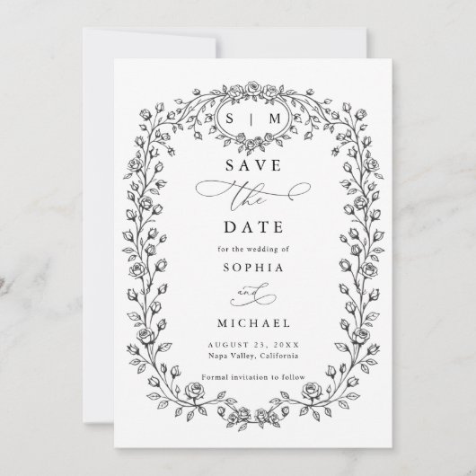 Floral Line Art Save The Date Invitation (Voorkant)