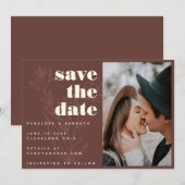 Floral Line Art Warm Rustic Photo Wedding Save The Date (Voorkant / Achterkant)