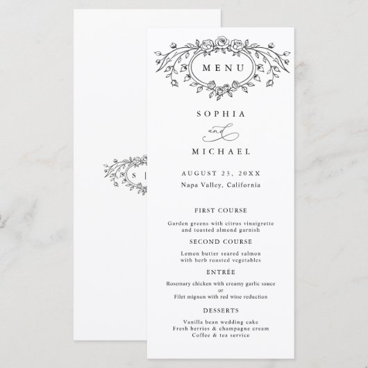 Floral Line Art Wedding Flat Menu (Voorkant / Achterkant)