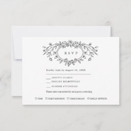 Floral Line Art Wedding Response Card RSVP Kaartje