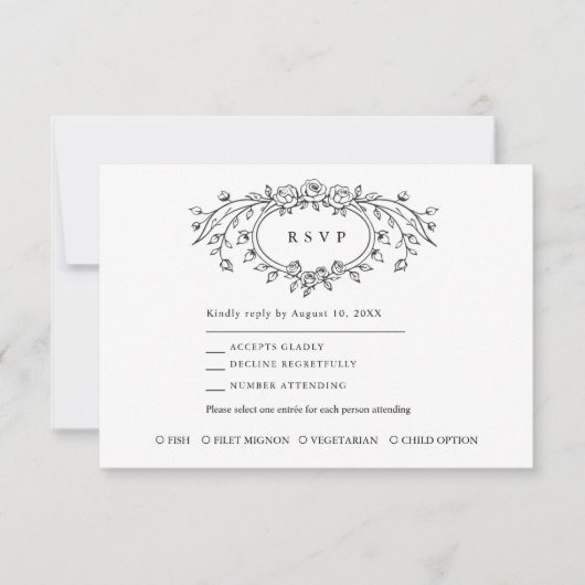 Floral Line Art Wedding Response Card RSVP Kaartje (Voorkant)