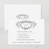 Floral Line Art Wedding Response Card RSVP Kaartje (Voorkant / Achterkant)
