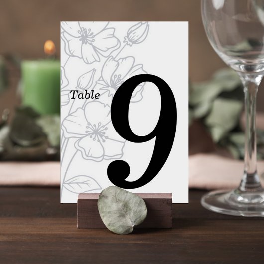 Floral Line Art Wedding Table Number Card Kaart