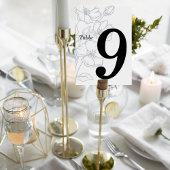 Floral Line Art Wedding Table Number Card Kaart
