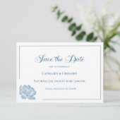 Floral Line Art White Dusty Blue Wedding  Save The Date (Staand voorkant)