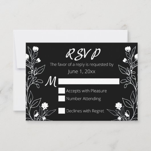 Floral Line Art White en Black RSVP (Voorkant)