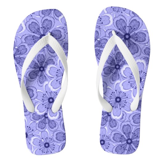 Floral Line Art White N Paars Teenslippers (Voetbed)