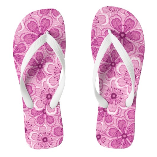 Floral line Art White N Raspberry roze Teenslippers (Voetbed)