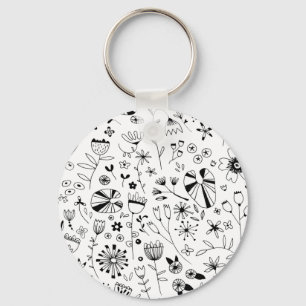 Floral Line Drawing Sleutelhanger