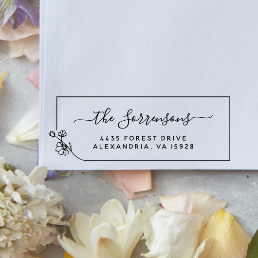 Floral Line Lijst Aangepaste naam en retouradres Rubberstempel