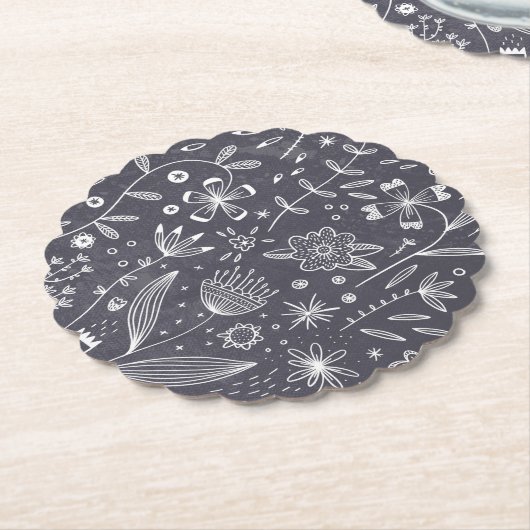Floral Line Monochrome Kartonnen Onderzetters (Gekanteld)
