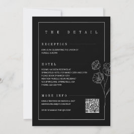 Floral Line Rustic Black Elegant All in Wedding  Kaart